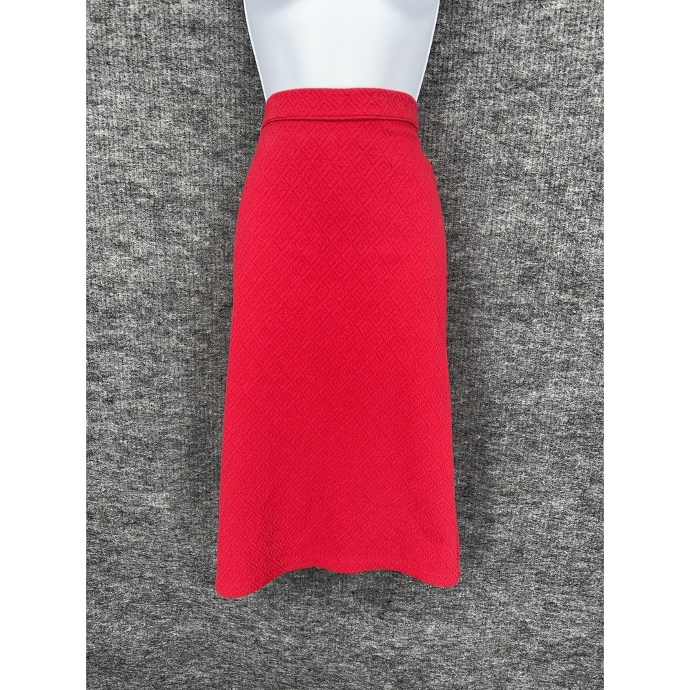 Maeve Skirt Womens Small Red Textured Knit Pencil Lined Midi Stretch High Waistβ